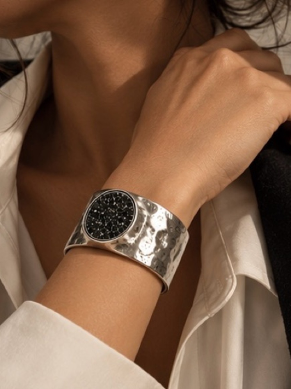Heirloom Noir Hammered Silver Cuff Bracelet